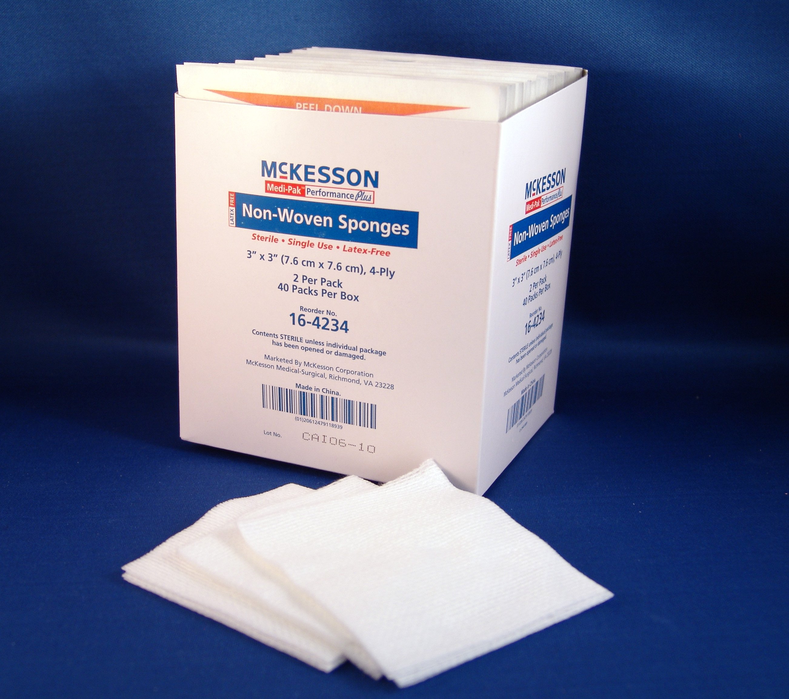 McKesson Polyester / Rayon Non-Woven Sponge Square Sterile, 3" x 3", 4 Ply, 80 Each / Box