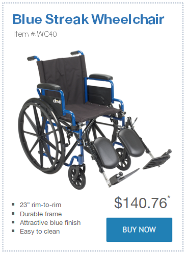 narrow Blue Streak Wheelchair only 23 in wide