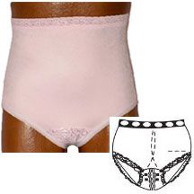 Ostomy Support Barrier Womens' Split-Lace Brief, Center, Soft Pink, XL