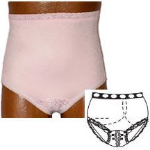 Ostomy Support Barrier Ladies' Split-Lace Crotch Brief, Left, Soft Pink