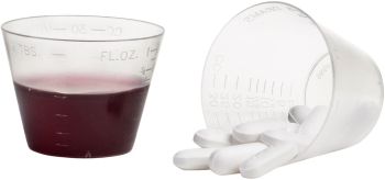 Vakly Disposable 1 oz Plastic Medicine Cups, Graduated in Tablespoons, Drams, CC's, ML and OZ, 100 Count