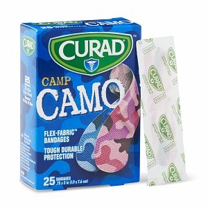 CURAD Camo Adhesive Bandages, Camo Pink & Blue, 24 Box / Case