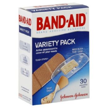 Band-Aid Adhesive Strip, Variety Pack Fabric & Plastic, Assorted Sizes, 30 Each / Box