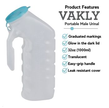Vakly 32oz Male Urinal with Glow in The Dark Cover and Handle