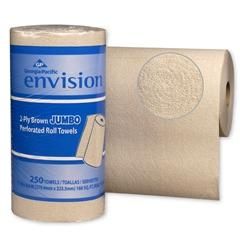 Pacific Blue Basic 2 Ply Perforated Paper Towel Roll Brown Recycled 250 Sheets Case of 12