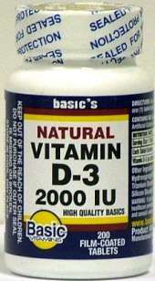 Basic's Vitamin D-3 Supplement 2000IU 200 Tablets