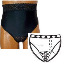 Ostomy Support Barrier Ladies' Backless Split-Lace Crotch Brief, Left, Black