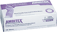 Ambitex Powder-Free Vinyl Exam Gloves, Small