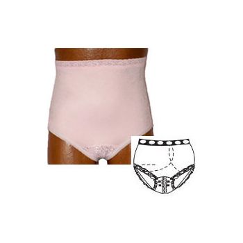Ostomy Support Barrier Ladies SplitLace Crotch Brief Left Soft Pink
