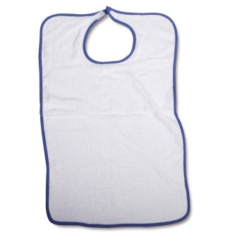Bib with Hook and Loop Strap, Adult, 21" x 33", White, Dozen