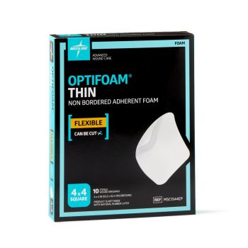 Optifoam Thin Adhesive Foam Dressing, 4" x 4", in Educational Packaging, Box
