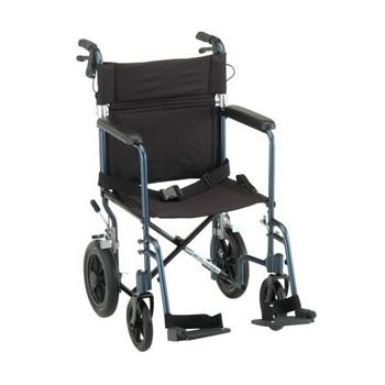 Lightweight Transport Chair with 12 Rear Wheel Blue