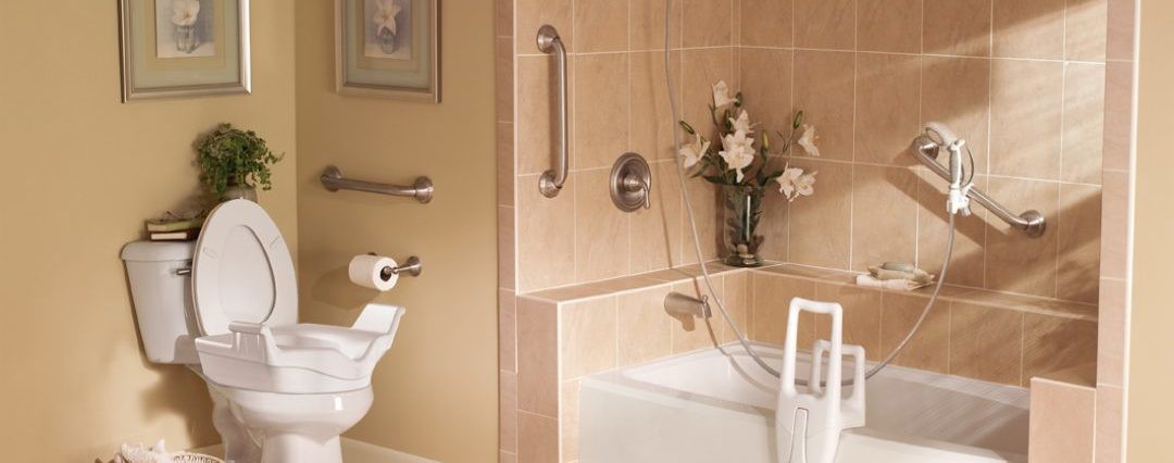 Use grab bars and other bathroom safety aids throughout the bathroom to promote independence and safety